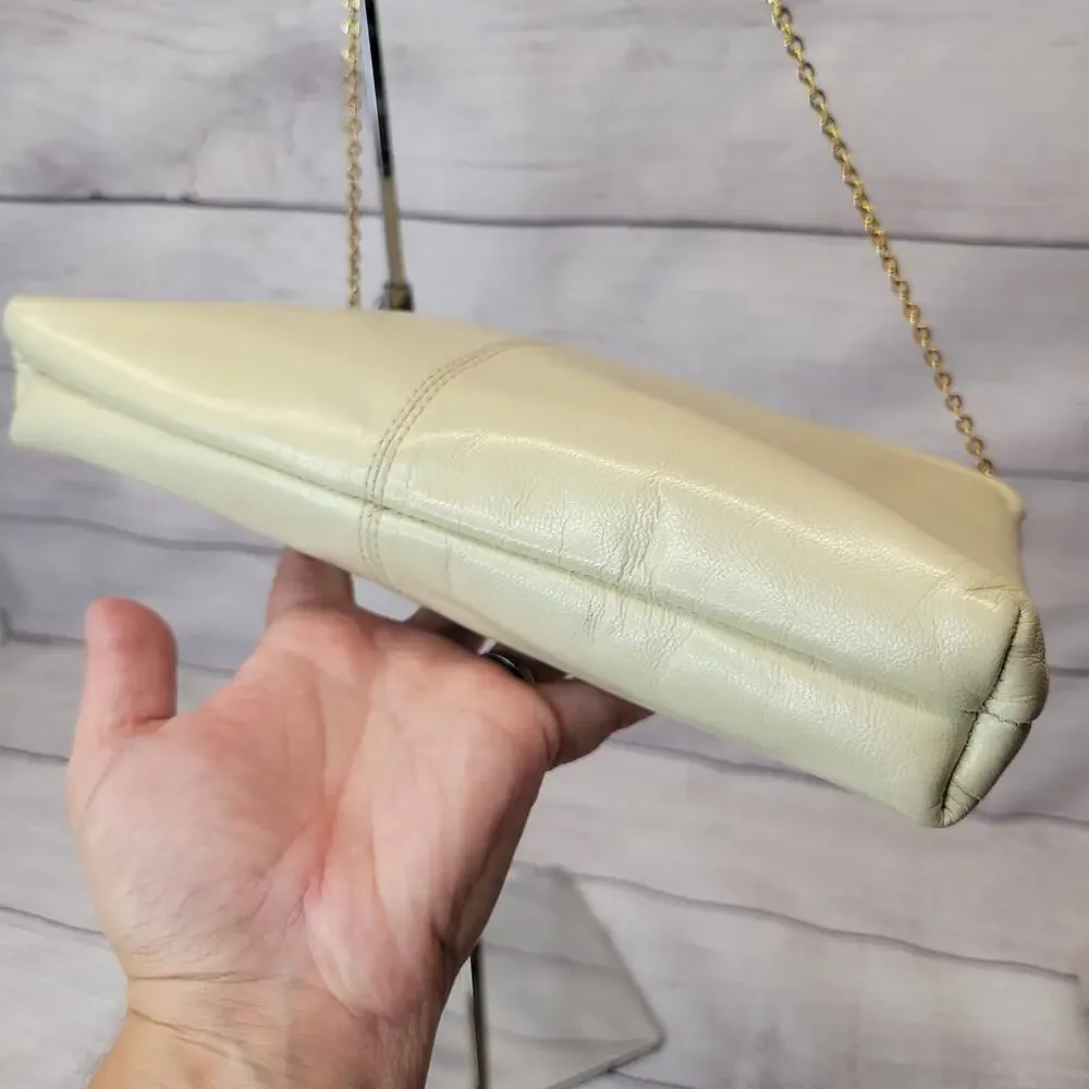 Koret Vintage 80s Ivory Leather Handbag with Gold Chain Strap